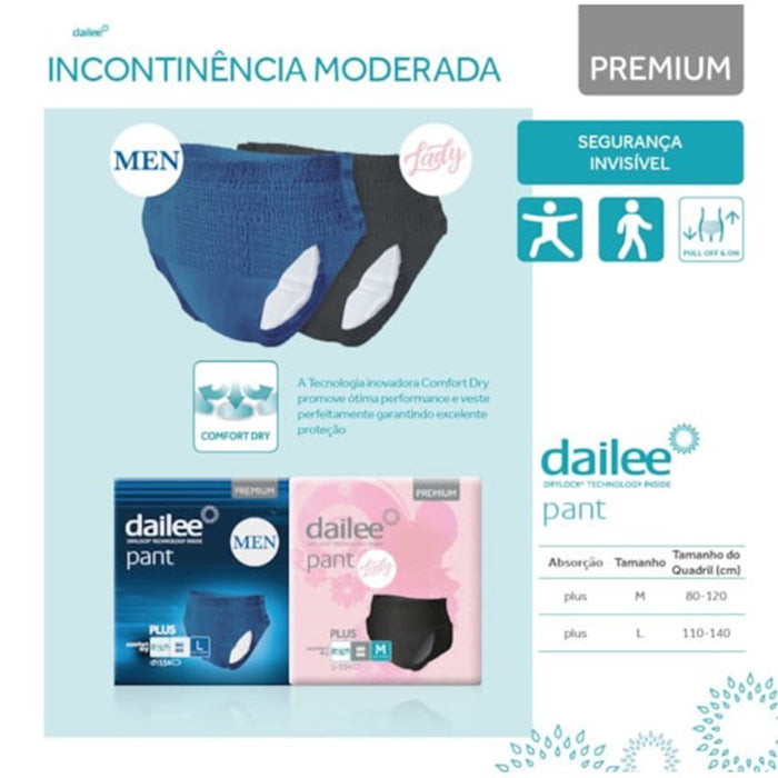 Sous-vêtements à couches bleues pour hommes Dailee Plus - Taille M - Paquet de 15 unités