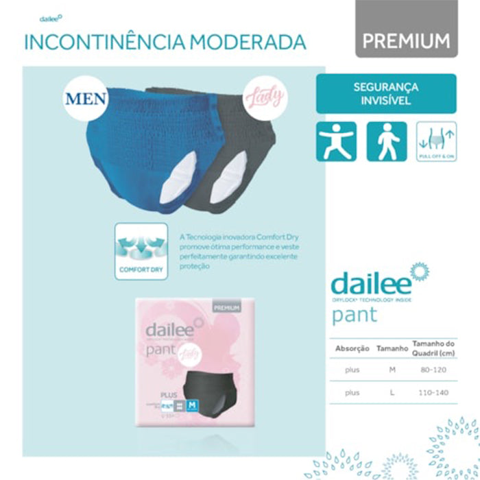 Dailee Plus Women's Black Diaper Underwear - Size L - Pack of 15 Units
