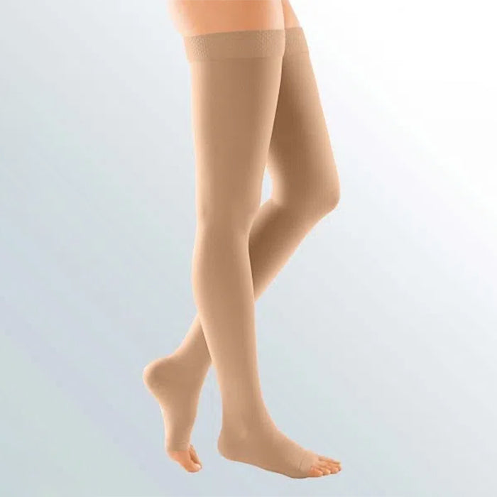 Juzo Pair of Thigh Root Socks with Grade 2 Silicone Band with Open Toe Cap Skin Color