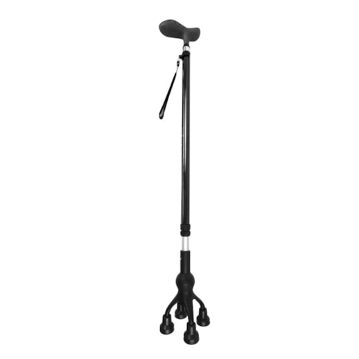 Evoluxion Quadripé Compact Comfort BM100 em alumínio com quatro ponteiras antiderrapantes e punho ergonómico regulável