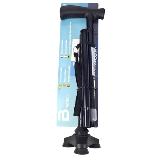 Bengala tripé dobrável em alumínio Evoluxion BM120 preta com altura regulável e punho ergonómico para pessoas com mobilidade reduzida
